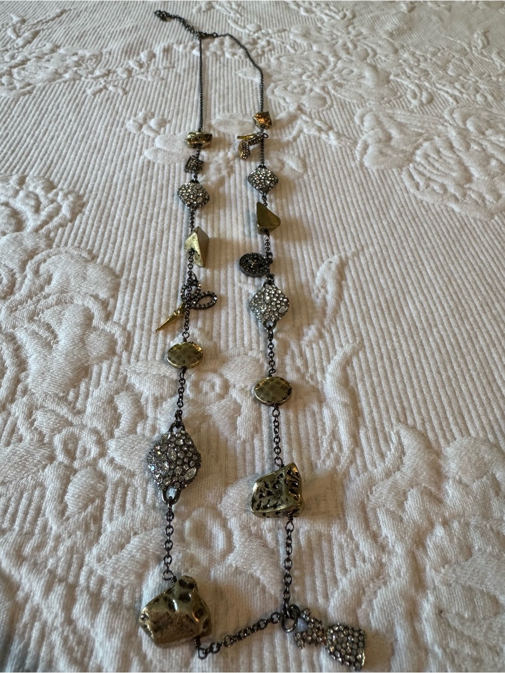 Gold and Gunmetal Long Pendant Necklace - Women Jewelry